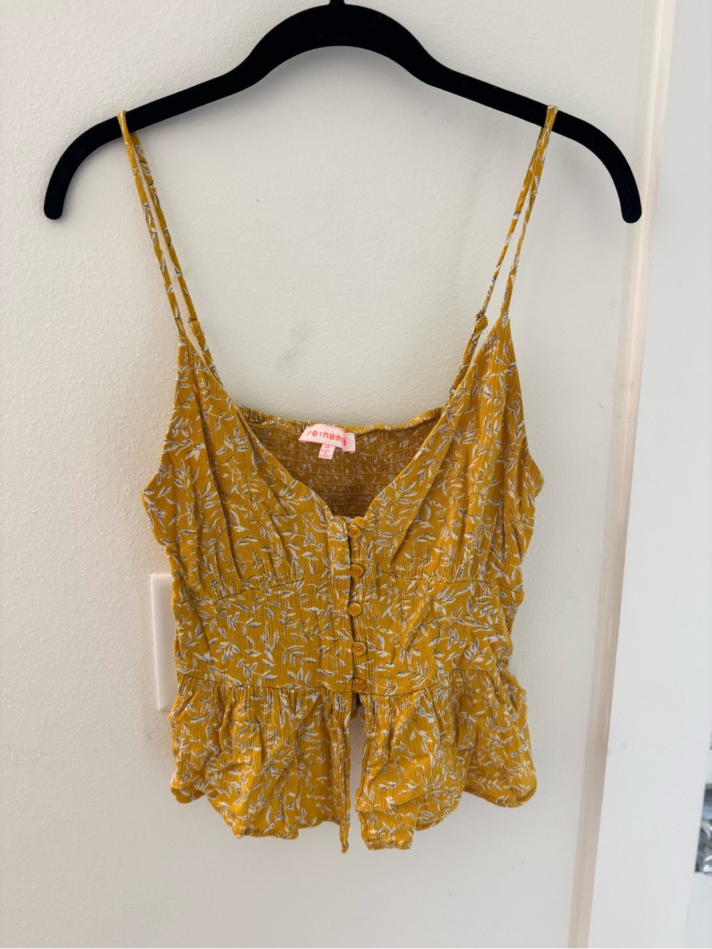 re:named Mustard Yellow Floral Button-Front Camisole